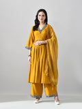 Myshka Women Mustard Embellished V-Neck Anarkali Kurta Palazzo With Dupatta | Grocsy