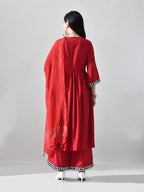 Myshka Women Red Embellished V-Neck Anarkali Kurta Palazzo With Dupatta | Grocsy