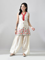 Myshka Women Off White Embroidered Short Kurta With Farsi Salwar | Grocsy