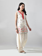 Myshka Women Off White Embroidered Short Kurta With Farsi Salwar | Grocsy
