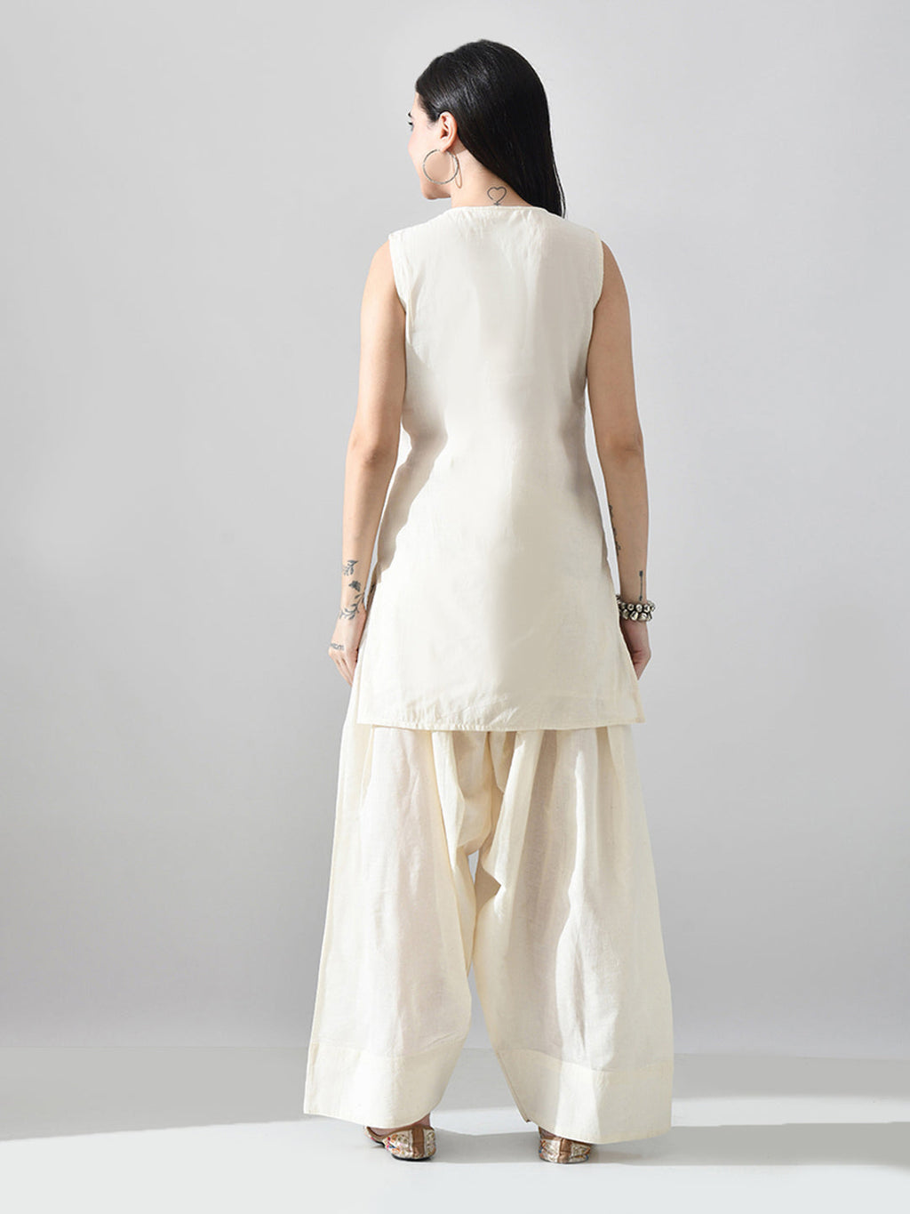 Myshka Women Off White Embroidered Short Kurta With Farsi Salwar | Grocsy