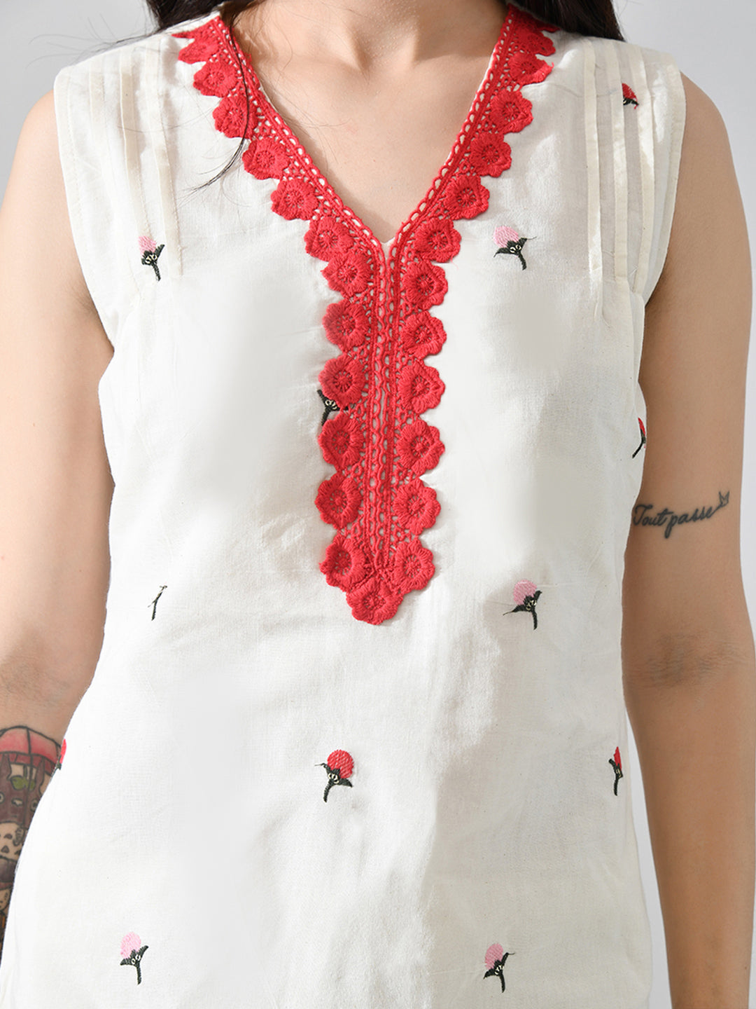 Myshka Women Off White Embroidered Short Kurta With Farsi Salwar | Grocsy