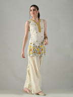 Myshka Women Off White Embroidered Short Kurta With Farsi Salwar | Grocsy
