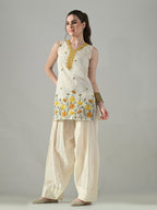 Myshka Women Off White Embroidered Short Kurta With Farsi Salwar | Grocsy