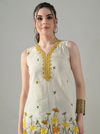 Myshka Women Off White Embroidered Short Kurta With Farsi Salwar | Grocsy