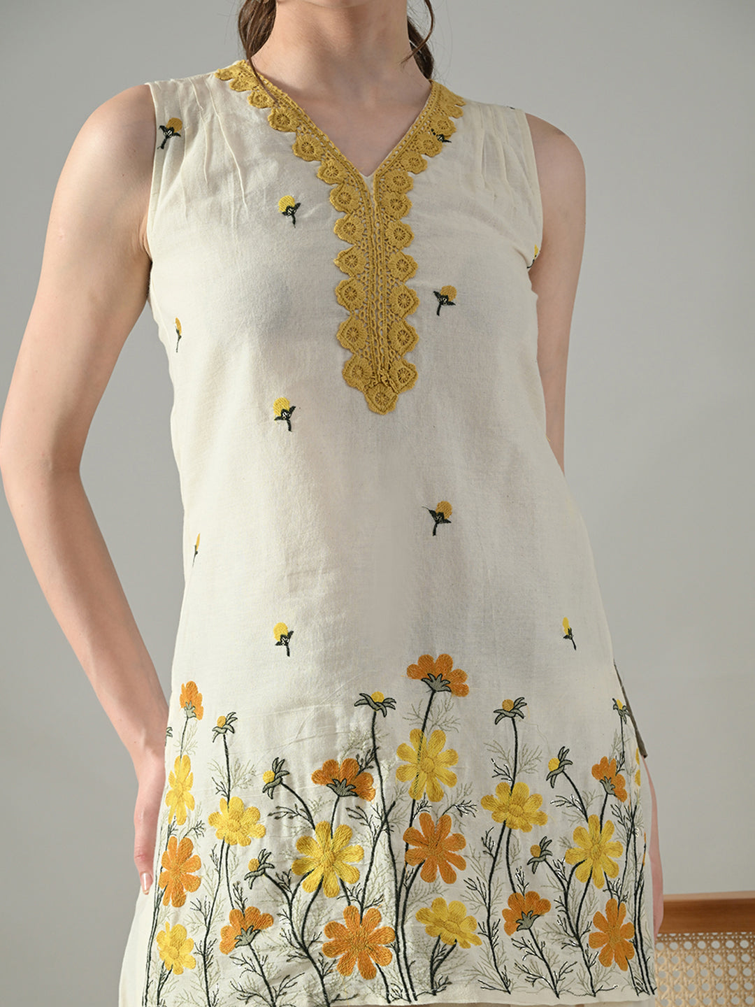 Myshka Women Off White Embroidered Short Kurta With Farsi Salwar | Grocsy