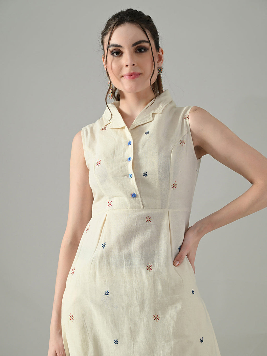 Myshka Women Off White Embroidered Lapel Collared Kurta With Trouser | Grocsy