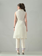 Myshka Women Off White Embroidered Lapel Collared Kurta With Trouser | Grocsy
