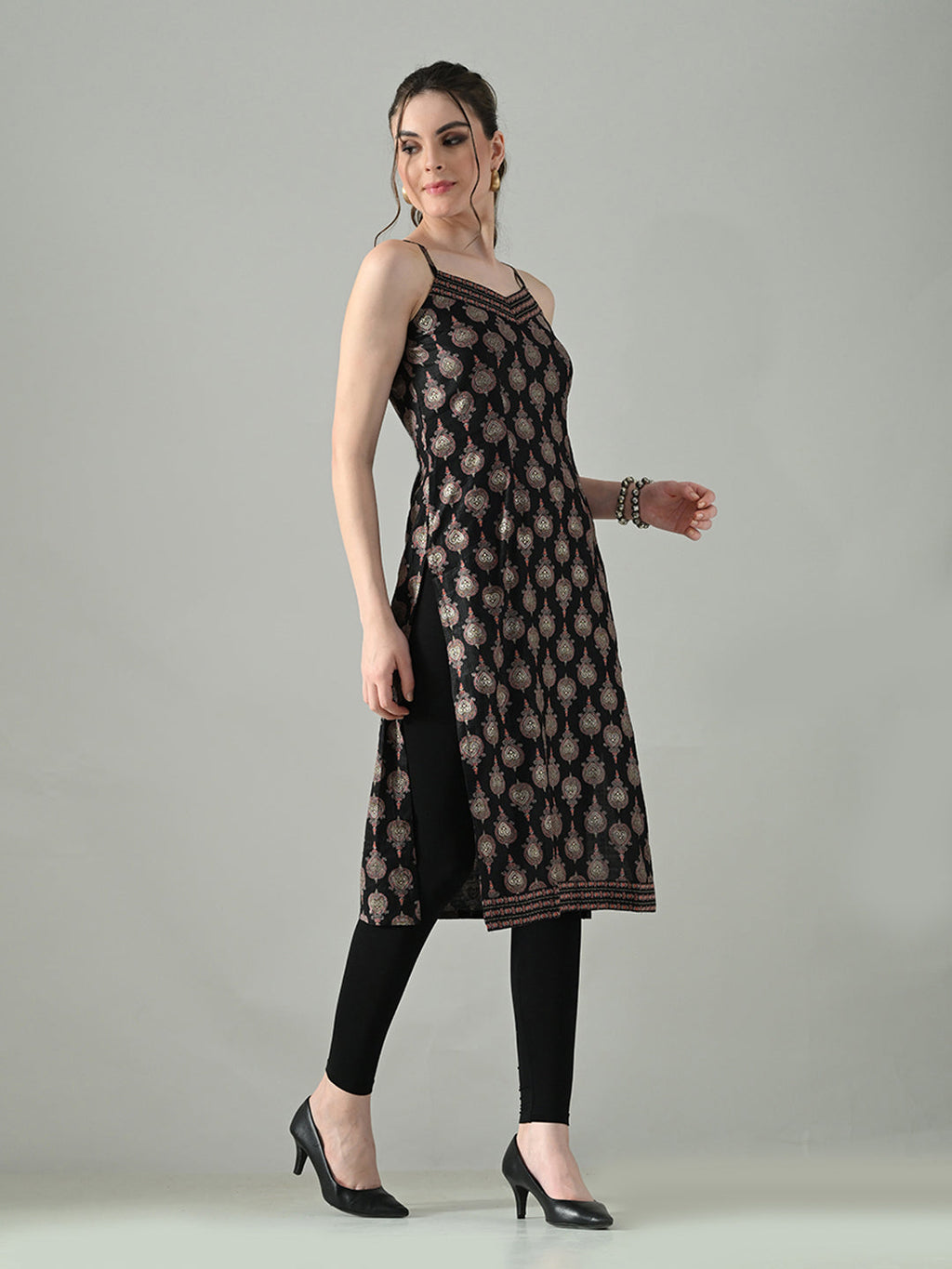 Myshka Women Off White Multicolor Thread Embroidered Sleeveless Long Kurta | Grocsy