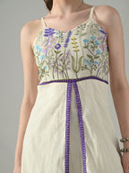 Myshka Women Off White Multicolor Thread Embroidered Strap Midi Dress | Grocsy