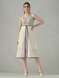 Myshka Women Off White Multicolor Thread Embroidered Strap Midi Dress | Grocsy
