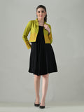 Myshka Women Green Embroidered Jacket With Black Knee Length Dress | Grocsy