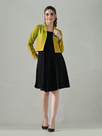 Myshka Women Green Embroidered Jacket With Black Knee Length Dress | Grocsy