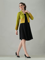 Myshka Women Green Embroidered Jacket With Black Knee Length Dress | Grocsy