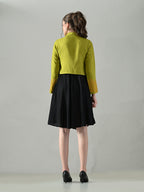Myshka Women Green Embroidered Jacket With Black Knee Length Dress | Grocsy