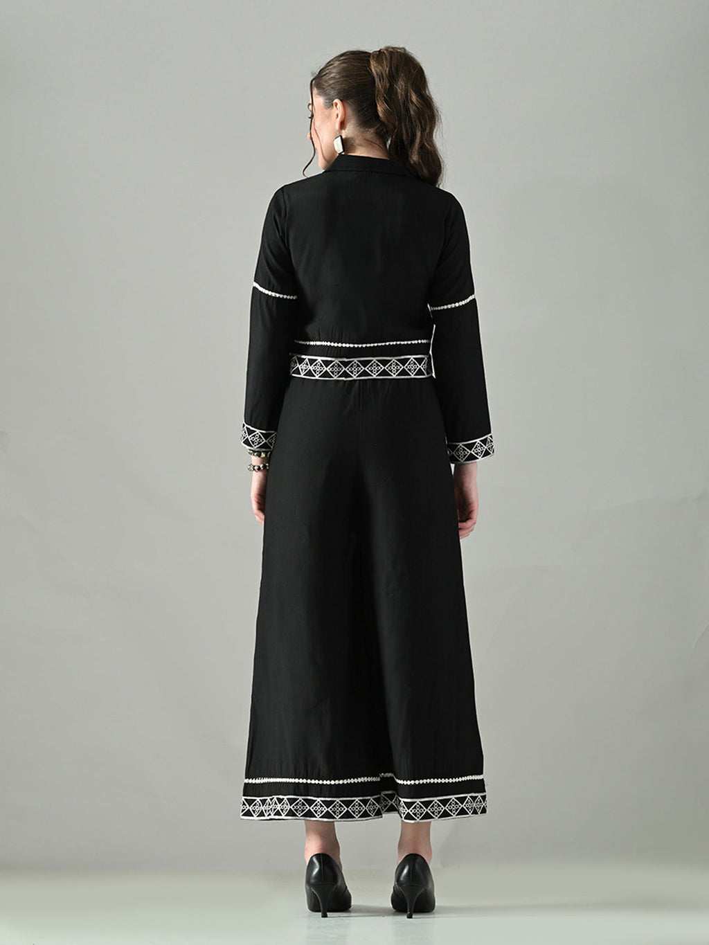 Myshka Women Black Embroidered Co-Ord Set | Grocsy
