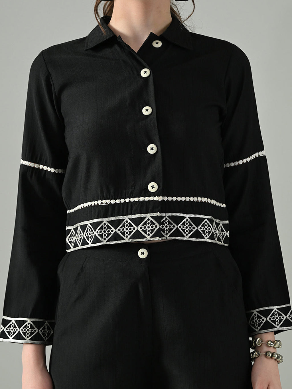 Myshka Women Black Embroidered Co-Ord Set | Grocsy