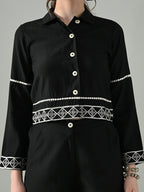 Myshka Women Black Embroidered Co-Ord Set | Grocsy