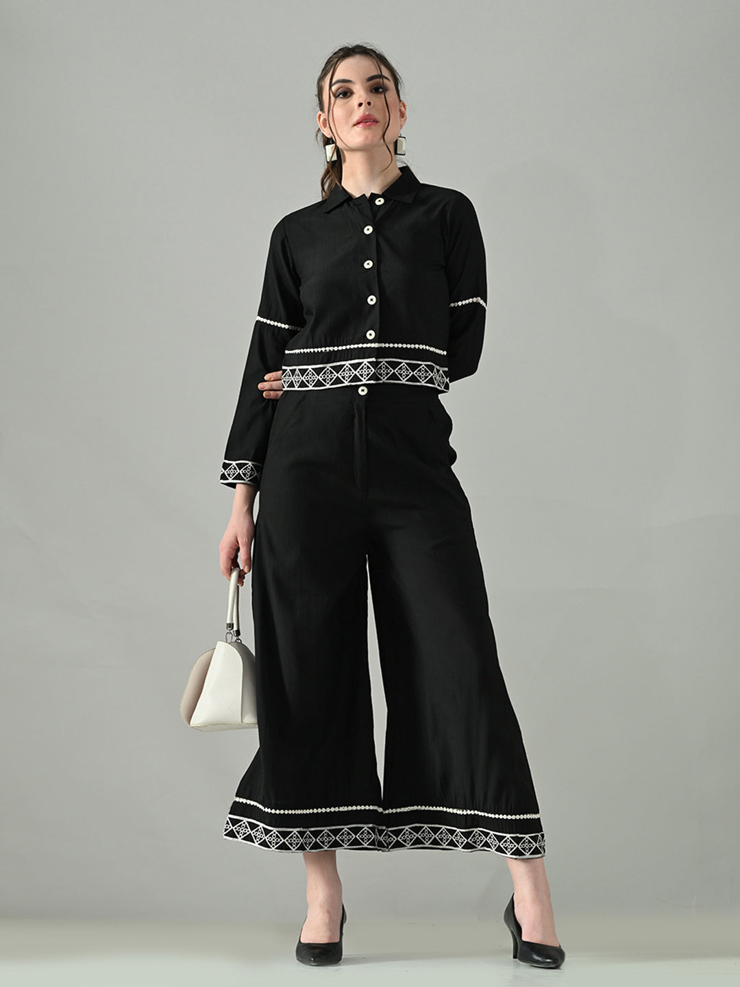 Myshka Women Black Embroidered Co-Ord Set | Grocsy