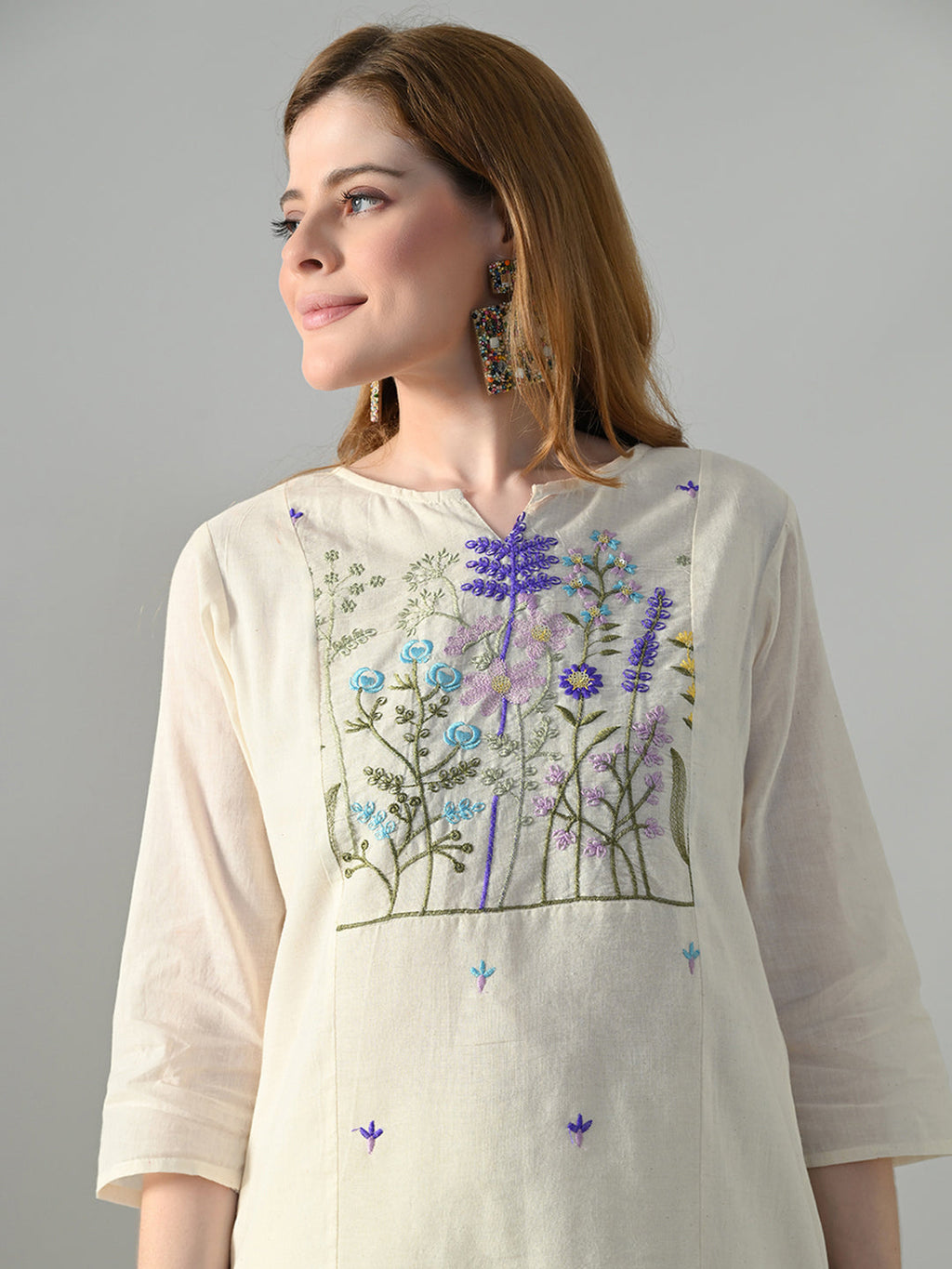 Myshka Women Off White Multicolor Thread Embroidered Co-Ord Set | Grocsy