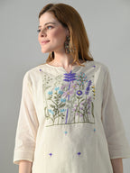 Myshka Women Off White Multicolor Thread Embroidered Co-Ord Set | Grocsy