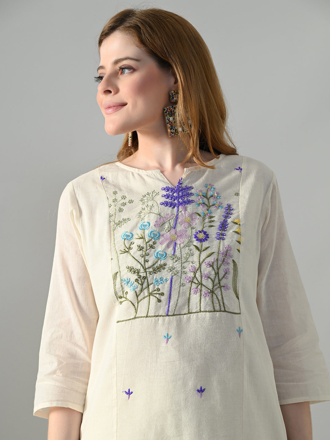 Myshka Women Off White Multicolor Thread Embroidered Co-Ord Set | Grocsy