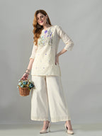 Myshka Women Off White Multicolor Thread Embroidered Co-Ord Set | Grocsy