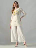 Myshka Women Off White Multicolor Thread Embroidered Co-Ord Set | Grocsy
