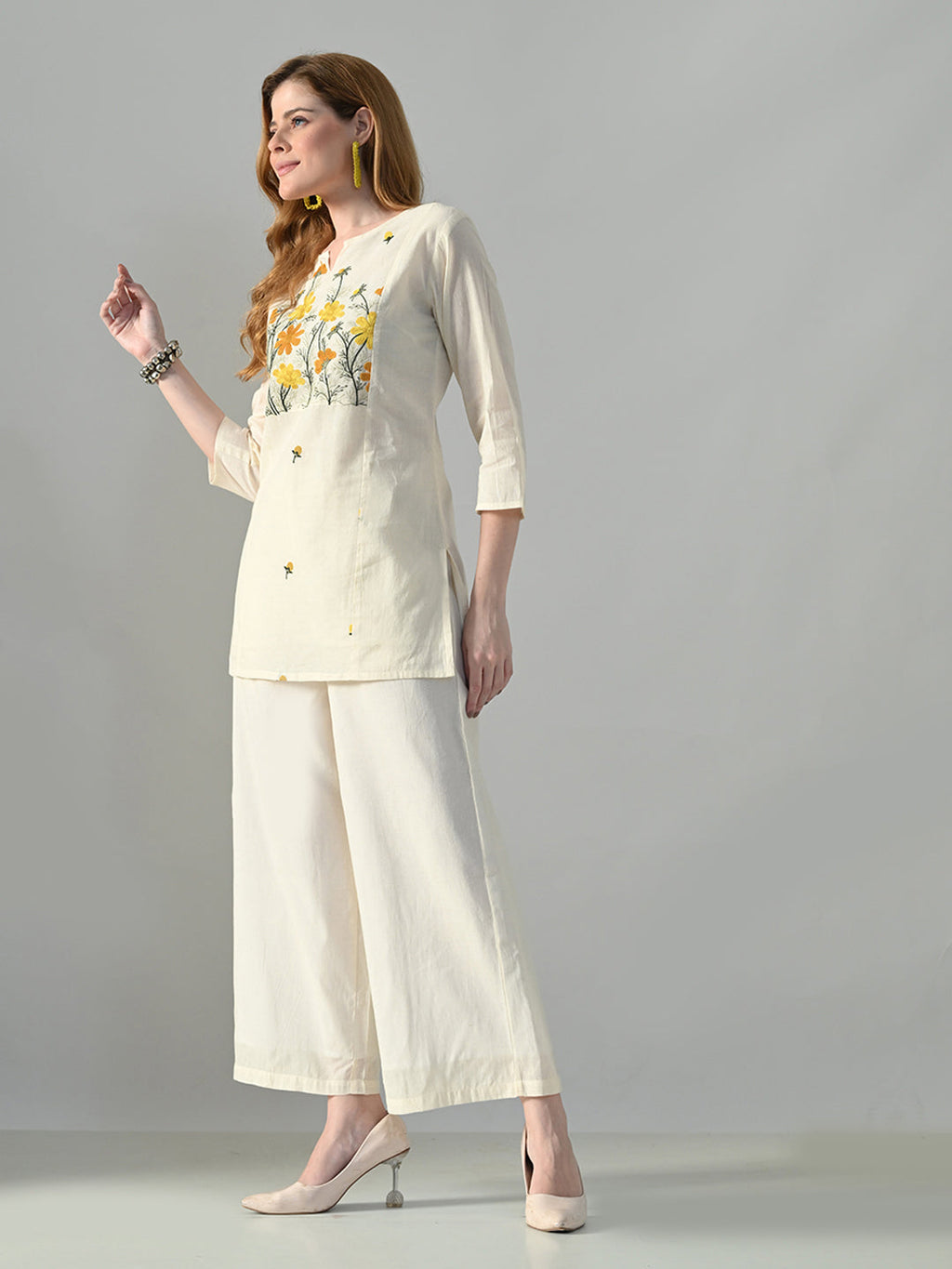 Myshka Women Off White Multicolor Thread Embroidered Co-Ord Set | Grocsy