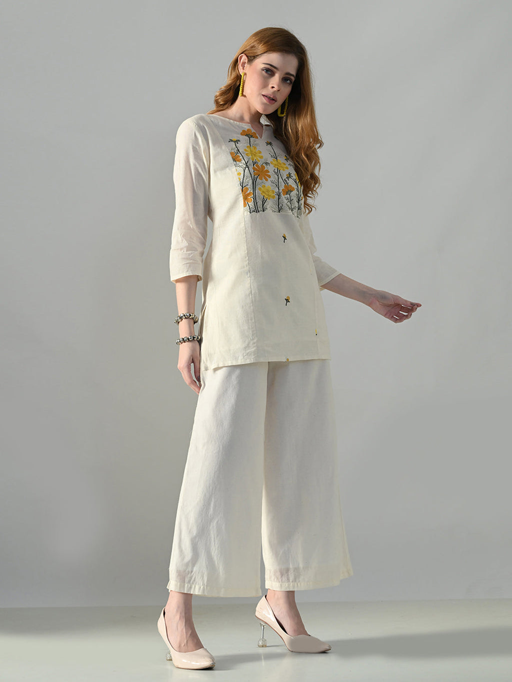 Myshka Women Off White Multicolor Thread Embroidered Co-Ord Set | Grocsy