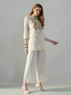 Myshka Women Off White Multicolor Thread Embroidered Co-Ord Set | Grocsy