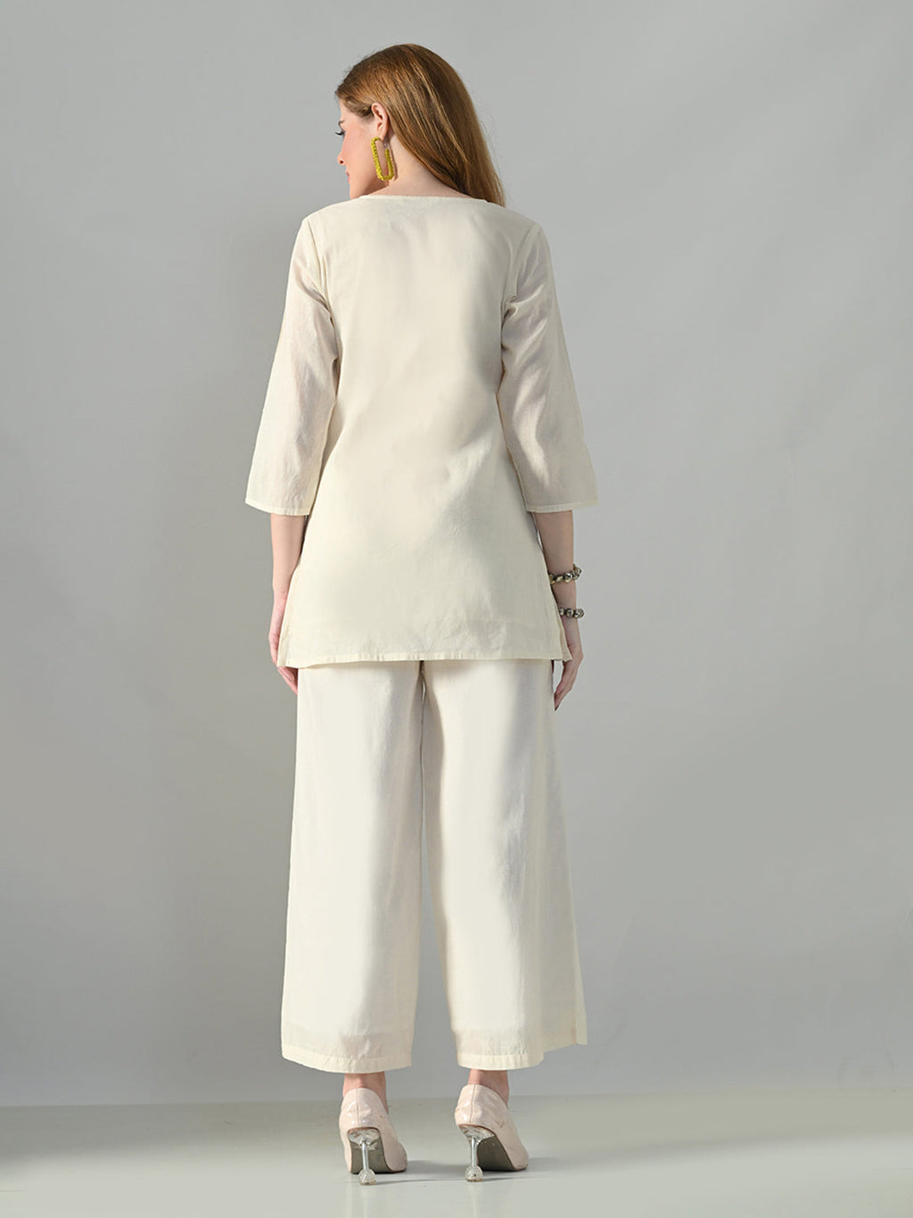 Myshka Women Off White Multicolor Thread Embroidered Co-Ord Set | Grocsy