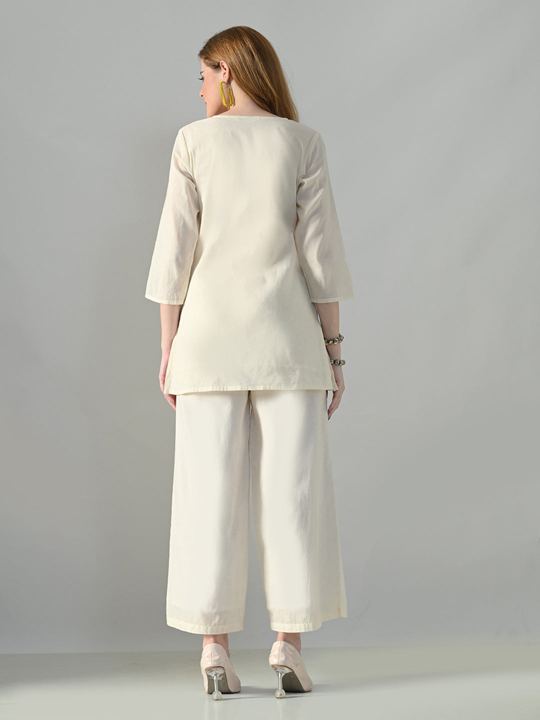 Myshka Women Off White Multicolor Thread Embroidered Co-Ord Set | Grocsy