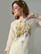 Myshka Women Off White Multicolor Thread Embroidered Co-Ord Set | Grocsy