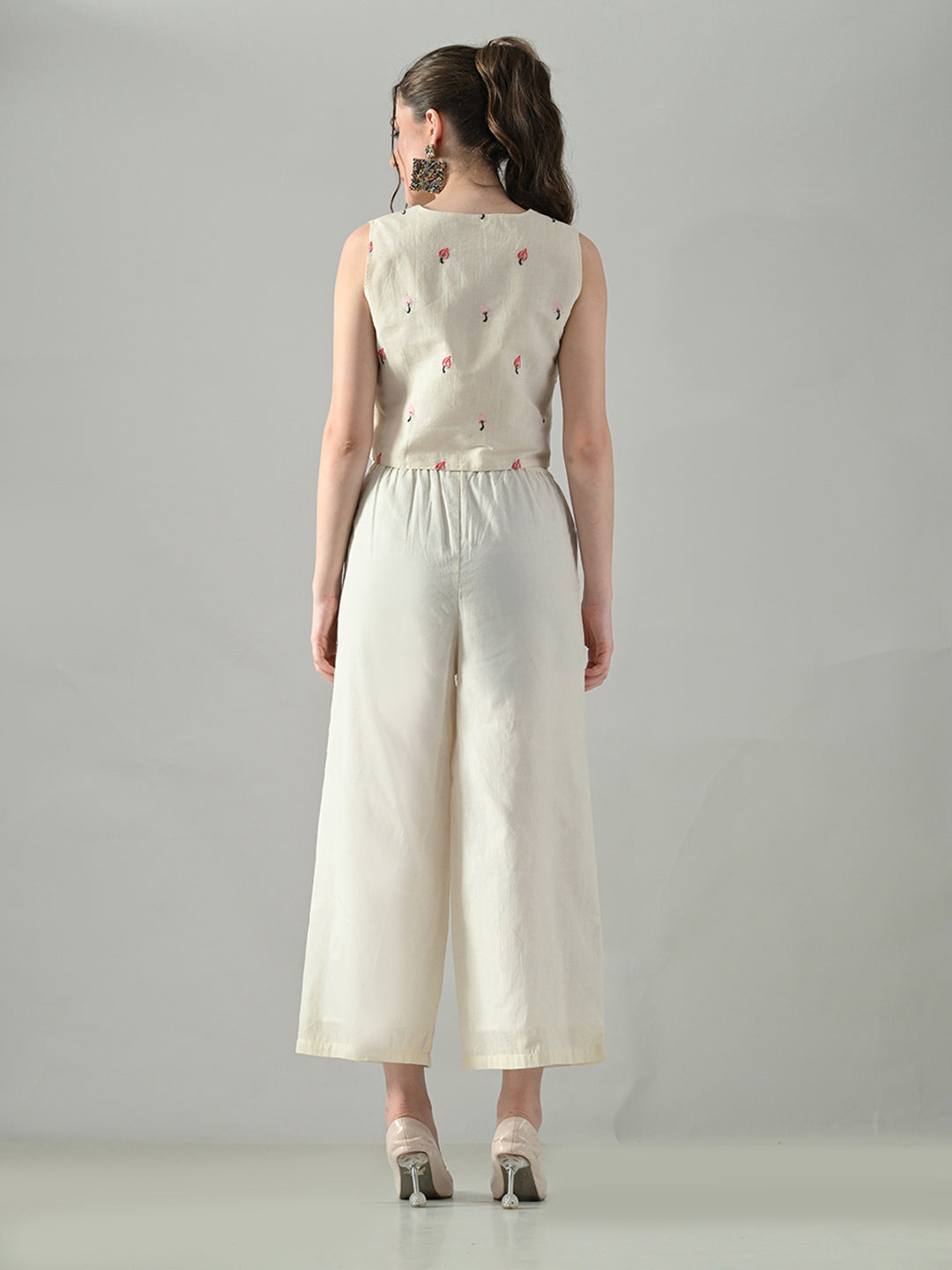 Myshka Women Off White Multicolor Thread Embroidered Co-Ord Set | Grocsy