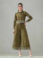 Myshka Women Olive Green Embroidered Co-Ord Set | Grocsy