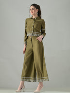 Myshka Women Olive Green Embroidered Co-Ord Set | Grocsy