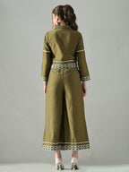 Myshka Women Olive Green Embroidered Co-Ord Set | Grocsy
