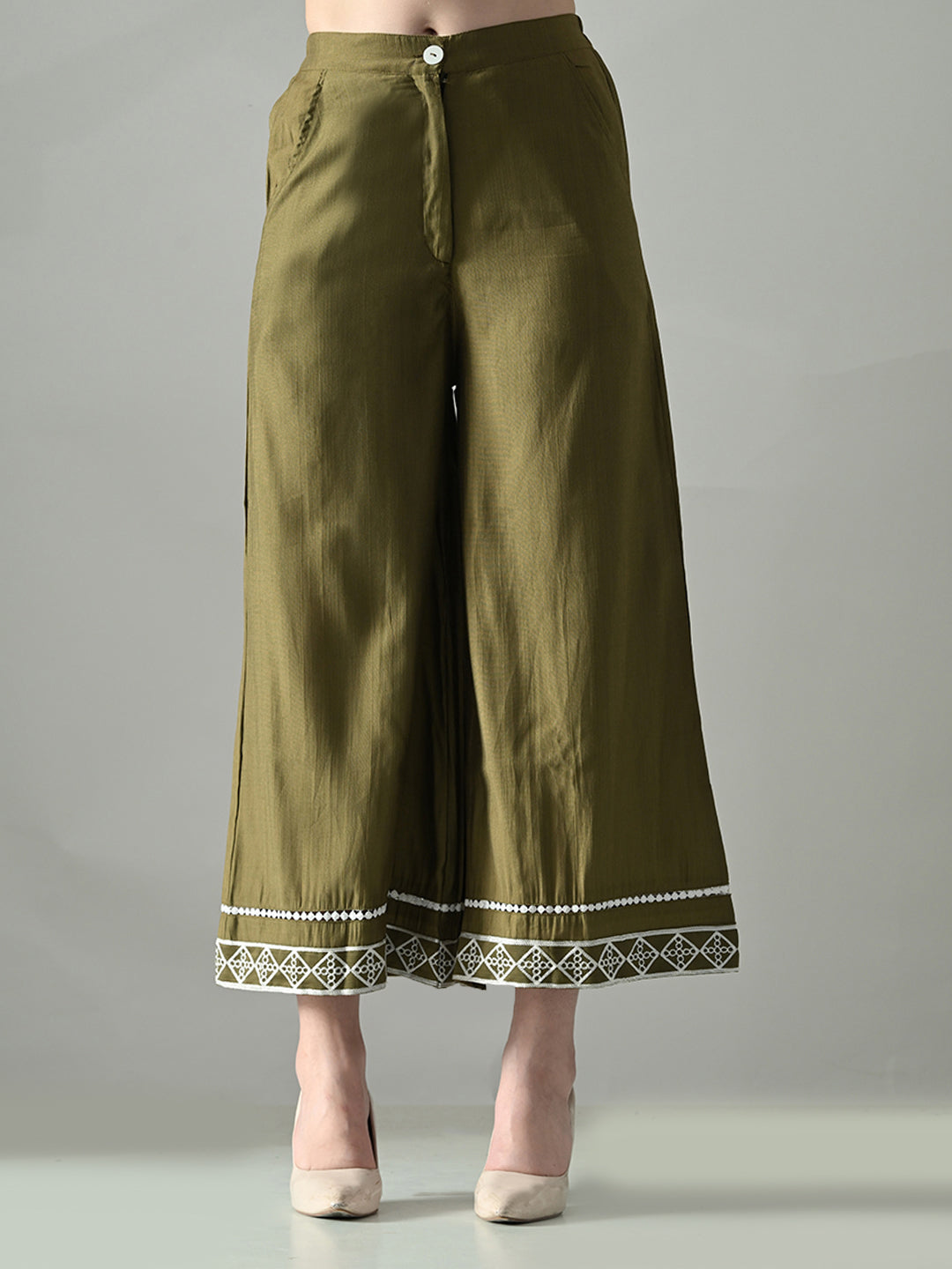Myshka Women Olive Green Embroidered Co-Ord Set | Grocsy