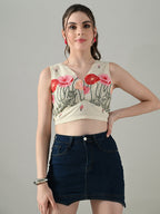 Myshka Women Off White Multicolor Thread Embroidered Saree Blouse | Grocsy