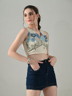 Myshka Women Off White Multicolor Thread Embroidered Saree Blouse | Grocsy