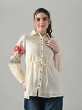 Myshka Women Off White Multicolor Thread Embroidered Shirt | Grocsy