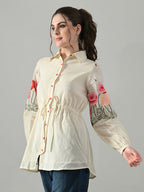Myshka Women Off White Multicolor Thread Embroidered Shirt | Grocsy