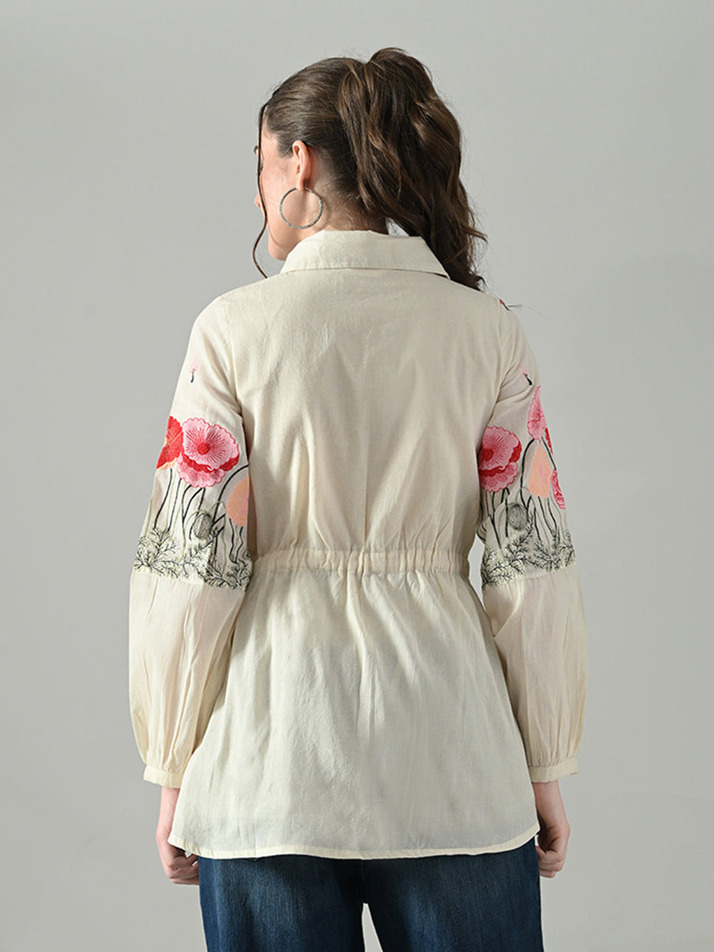 Myshka Women Off White Multicolor Thread Embroidered Shirt | Grocsy