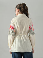 Myshka Women Off White Multicolor Thread Embroidered Shirt | Grocsy