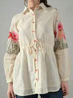 Myshka Women Off White Multicolor Thread Embroidered Shirt | Grocsy