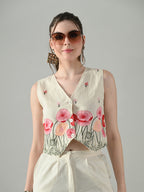Myshka Women Off White Multicolor Thread Embroidered Waistcoat | Grocsy