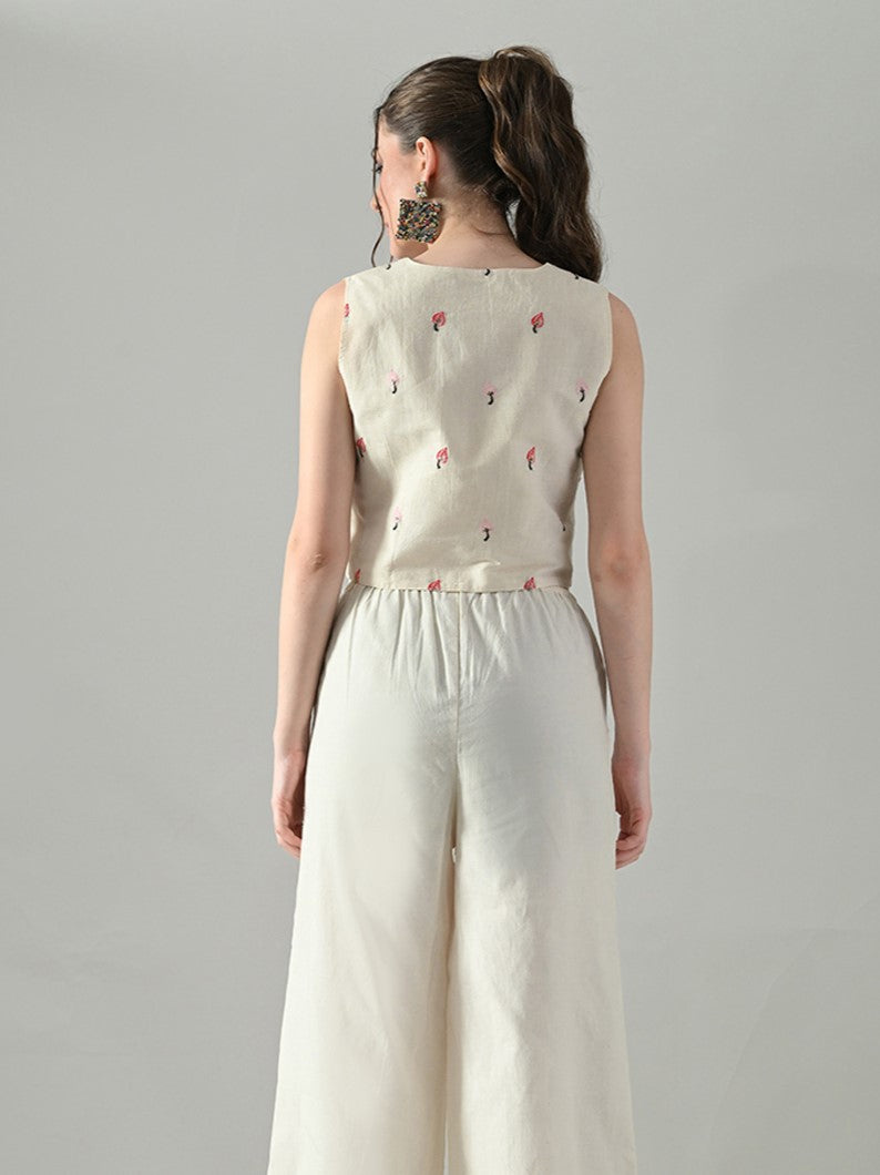 Myshka Women Off White Multicolor Thread Embroidered Waistcoat | Grocsy