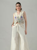 Myshka Women Off White Multicolor Thread Embroidered Waistcoat | Grocsy