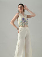 Myshka Women Off White Multicolor Thread Embroidered Waistcoat | Grocsy